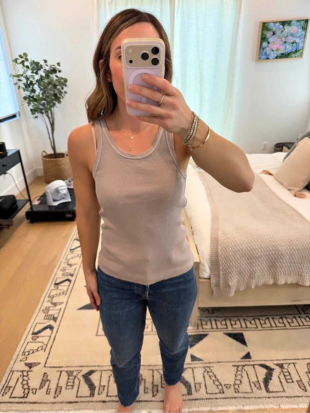 AMO Ribbed Tank Top Mauve Small